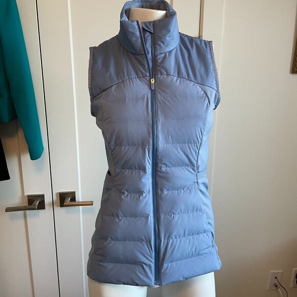 Lululemon Down For It All White Goose Down Fill Full Zip Running Vest Blue Sz 6 - Picture 1 of 15